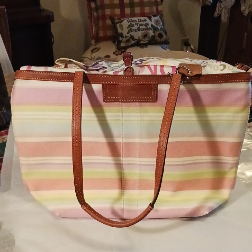 Coach Pastel Striped Tote Bag